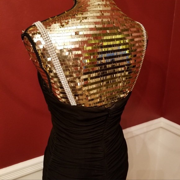 NWOT Moda International Ruched Crystal Straps BodyCon Dress - Picture 3 of 6